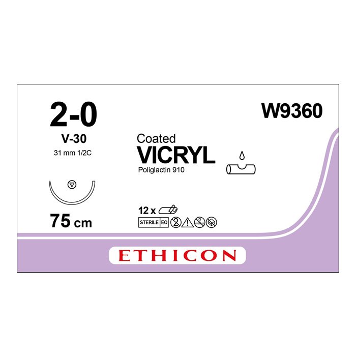 Шовный материал ВИКРИЛ 2/0. 75 см фиолетовый Кол.-реж. 31 мм. 1/2 Ethicon