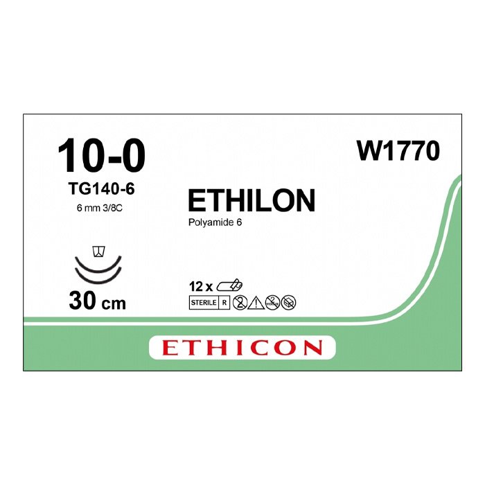 Шовный материал ЭТИЛОН 10/0. 30 см. черный Шпат. МП тонкая 6.5 мм х 2.3/8 Ethicon