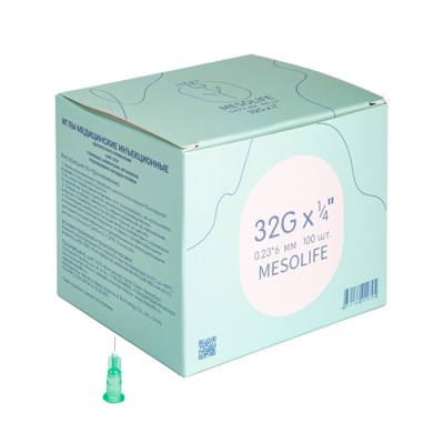 Игла одноразовая медицинская инъекционная стерильная MESOLIFE 32G 0,23*6 мм 100/5000