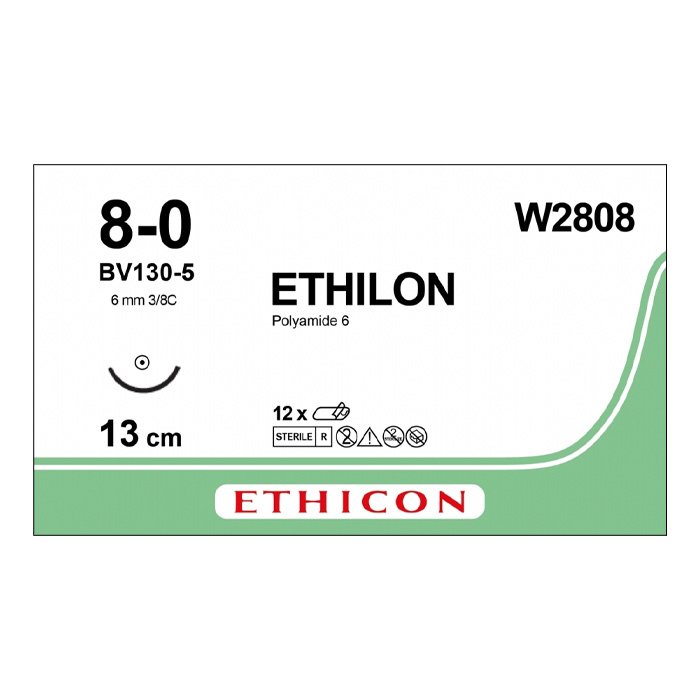 Шовный материал ЭТИЛОН 8/0. 13 см. черный Кол. 6.5 мм. 3/8 Ethicon